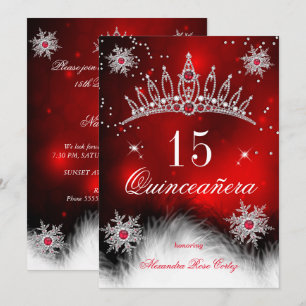Invitación Quinceañera Copo de Nieve Rojo Regio Cumpleaños 15