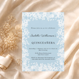 Invitación Quinceañera copos de nieve azul elegante fiesta de
