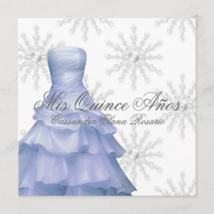 Invitación Quinceañera Copos de Nieve Azules Blancos