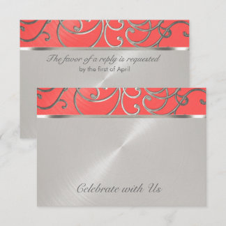 Invitación Quinceanera Coral Rosa y Plata Filigree Swirls