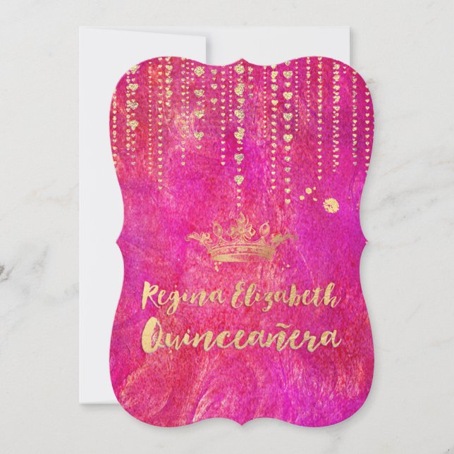 Invitación Quinceañera/Corazones/Princesa/Corona (Anverso)