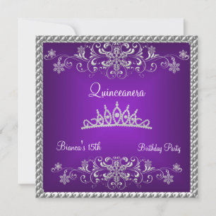 Invitación Quinceañera Corona de Diamante Negro Púrpura 15