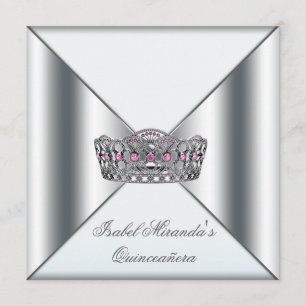 Invitación Quinceañera Corona de Plata Rosa Blanca Fiesta de