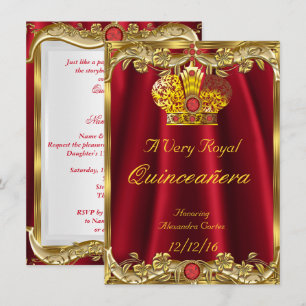 Invitación Quinceañera Corona Real Roja de Gemas de Oro Princ