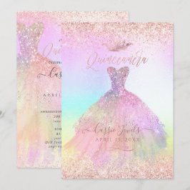 Invitación Quinceanera Cotton Candy Rosa Princesa de Oro
