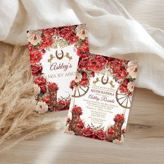 Invitación Quinceañera Country Western Rosas Rojas