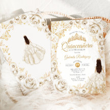 Quinceañera Crema Floral Dorado