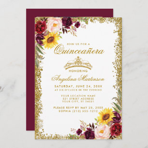 Invitación Quinceanera Crown Watercolor Floral