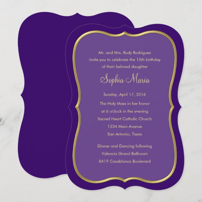 Invitación Quinceanera Cualquier color con diseño de borde (Anverso / Reverso)