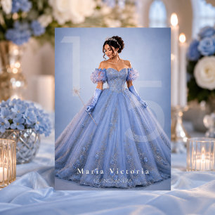 Invitación Quinceañera Cuento de Hadas Azul Claro Plateado