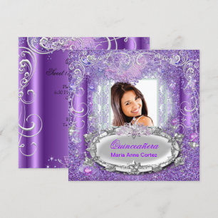 Invitación Quinceañera Cumpleaños 15 años brillo púrpura look