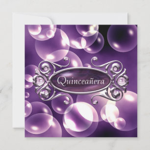 Invitación Quinceañera Cumpleaños 15 Años Burbujas Moradas