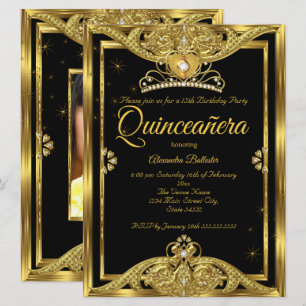 Invitación Quinceañera Cumpleaños 15 Años Fiesta Foto Oro Neg