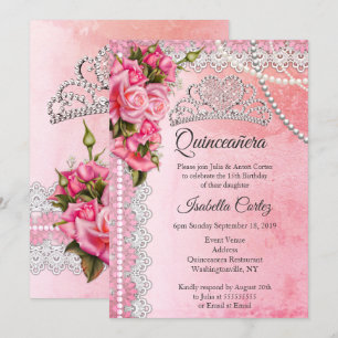 Invitación Quinceañera Cumpleaños 15 años Fiesta Rosas Rosada