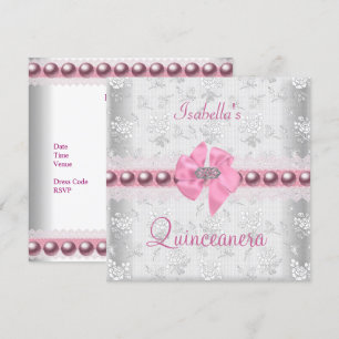 Invitación Quinceañera Cumpleaños 15 Años Lazo Rosa Encaje Bo