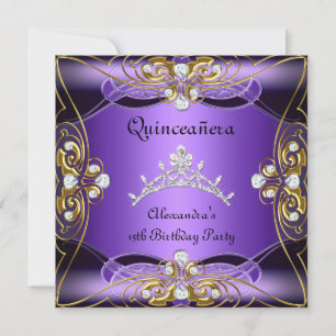 Invitación Quinceañera Cumpleaños 15 Años Púrpura Negro Plate