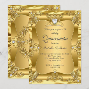 Invitación Quinceañera Cumpleaños 15 Años Tiara de oro con ge