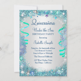 Invitación Quinceañera Cumpleaños 15 Azul Bajo El Mar Fiesta 
