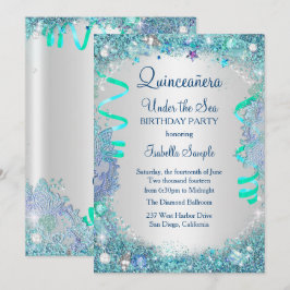 Invitación Quinceañera Cumpleaños 15 Azul Bajo El Mar Fiesta