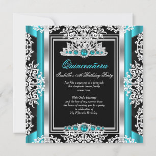Invitación Quinceañera Cumpleaños 15 Azul Turquesa Perla Plat