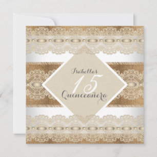 Invitación Quinceañera Cumpleaños 15 beige encaje Arpillera 2