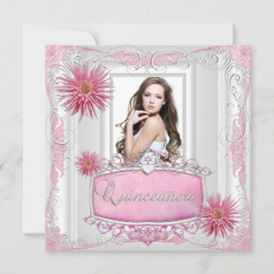 Invitación Quinceañera Cumpleaños 15 Blancas Rosadas Dahlia P