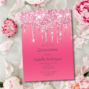 Invitación Quinceañera Cumpleaños 15 Brillante con Glitter Ro