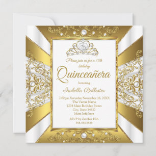 Invitación Quinceañera Cumpleaños 15 Diadema de Perla de Oro 