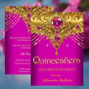 Invitación Quinceañera Cumpleaños 15 Exótico Rosa Fucsia Dora