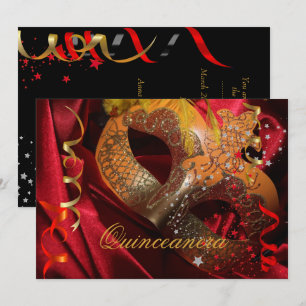 Invitación Quinceañera Cumpleaños 15 Fiesta Máscara Roja Negr
