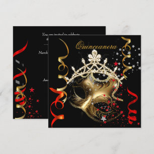 Invitación Quinceañera Cumpleaños 15 Fiesta Máscara Roja Negr