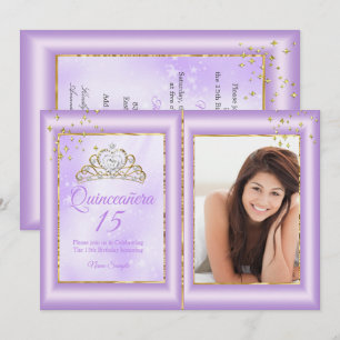 Invitación Quinceañera Cumpleaños 15 Lila Púrpura Dorado Foto