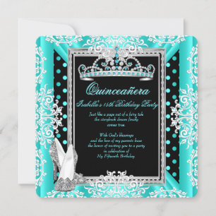 Invitación Quinceañera Cumpleaños 15 Manchas Azul Teal Negro