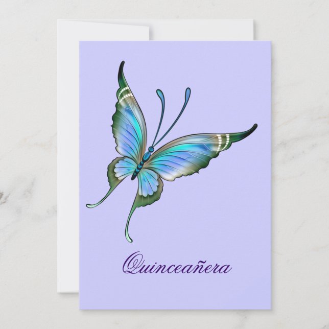 Invitación Quinceañera Cumpleaños 15 Mariposa Morada (Anverso)
