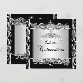 Invitación Quinceañera Cumpleaños 15 Mariposas Plata Negro