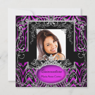 Invitación Quinceañera Cumpleaños 15 Morado Negro Blanco Cebr