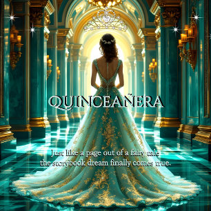 Invitación Quinceañera Cumpleaños 15 Palacio Aqua Verde Jade