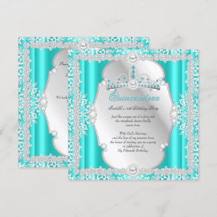 Invitación Quinceañera Cumpleaños 15 Perla Turquesa Plata