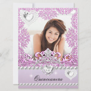 Invitación Quinceañera Cumpleaños 15 Rosa Lila Plateado Blanc