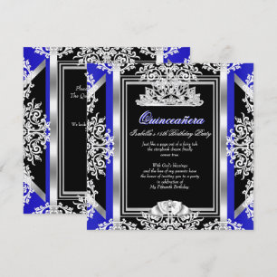 Invitación Quinceañera Cumpleaños 15 Royal Azul Plateado Negr