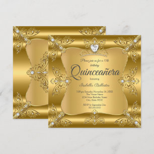 Invitación Quinceañera Cumpleaños 15 Tiara de Diamantes de Or