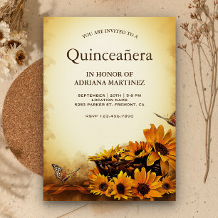 Invitación Quinceañera Cumpleaños 15 Vintage Floral Girasol