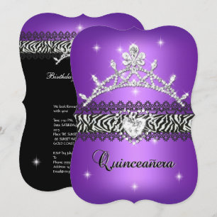 Invitación Quinceañera Cumpleaños 15 Zebra Morado Negro 2