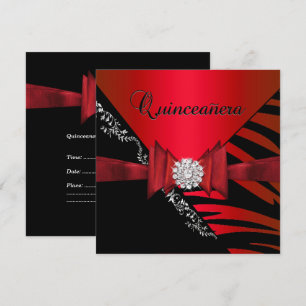 Invitación Quinceañera Cumpleaños 15 Zebra Rojo Negro SStripe