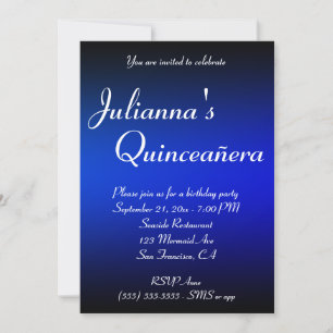 Invitación Quinceañera Cumpleaños Azul Zafiro y Negro Ombre
