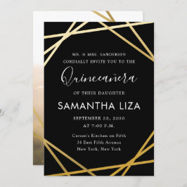 Invitación Quinceañera Cumpleaños Black Gold Moderno Foto