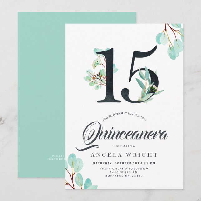 Invitación Quinceanera Cumpleaños Botánico (Anverso / Reverso)