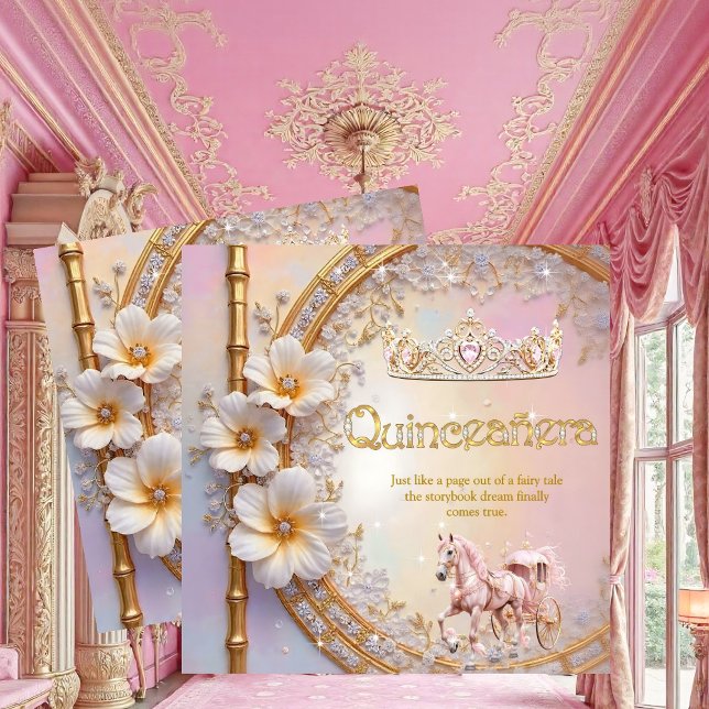 Invitación Quinceanera Cumpleaños Caballo de Oro Rosa Lilac D (Subido por el creador)