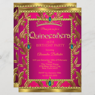 Invitación Quinceanera Cumpleaños Caliente Rosa Azul Verde az