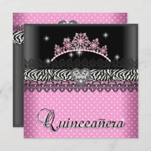 Invitación Quinceanera Cumpleaños Cebra Rosa Blanco Negro
